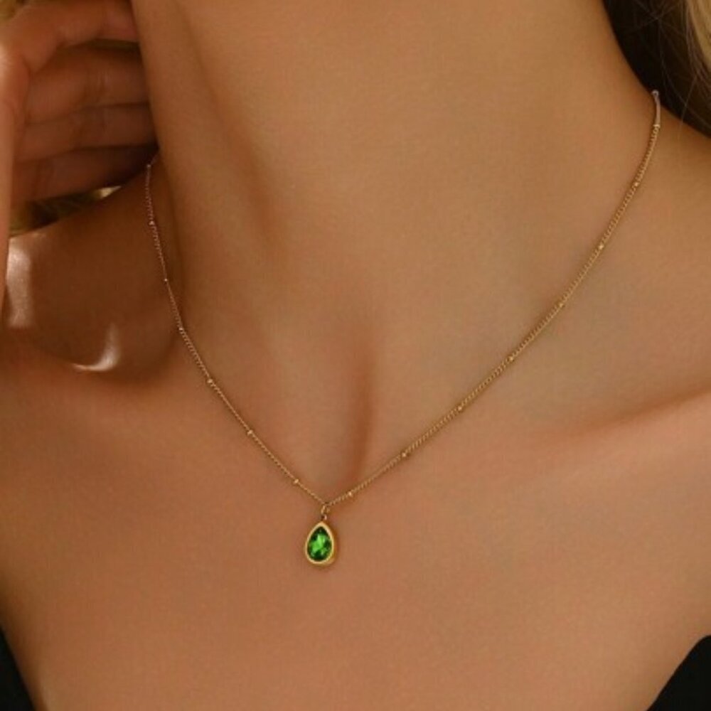 Emerald Teardrop Elegance 18k Gold Filled Necklace
